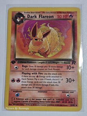 #18 Pokemon 1st Edition Dark Flareon card from the Team Rocket set, # 35/82.